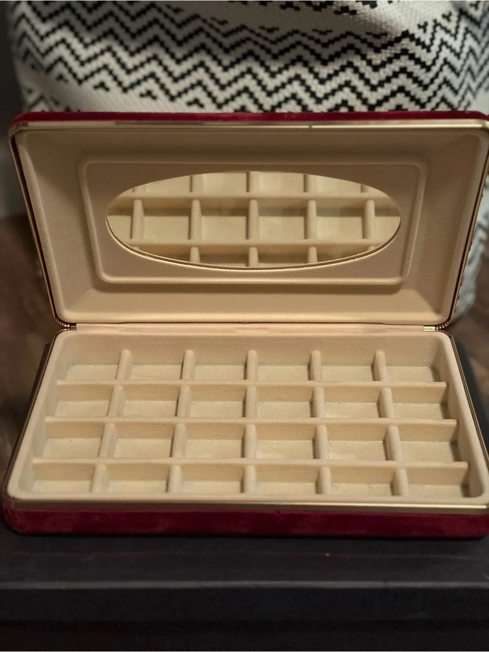 Velvet Jewelry Organizer Case in Red and Cream - Compact Storage